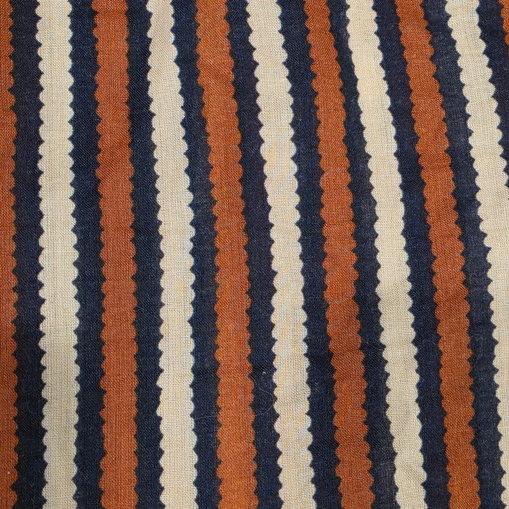 Tory Burch Button Down Dress Shirt Long Sleeve Stripe Blue Cream Orange Size 6 - Picture 10 of 11